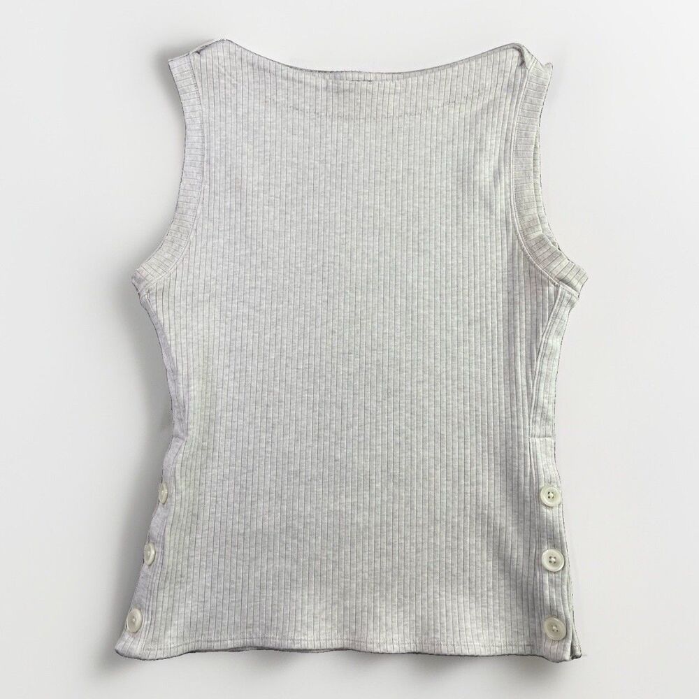 J.Crew Ribbed Knit Sleeveless Top Oatmeal Side Button Stretch Tank Women’s Small